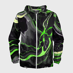 Ветровка с капюшоном мужская Зелёно-чёрный мрамор, цвет: 3D-белый