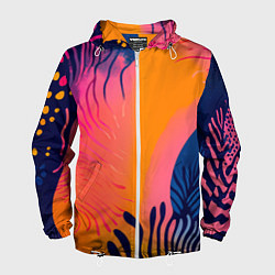 Ветровка с капюшоном мужская Векторная абстракция с растениями - нейросеть, цвет: 3D-белый