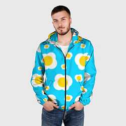 Ветровка с капюшоном мужская Яичница голубая, цвет: 3D-черный — фото 2