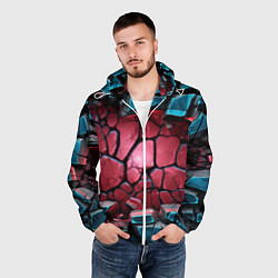 Ветровка с капюшоном мужская Объемные слои разбитых плит, цвет: 3D-белый — фото 2