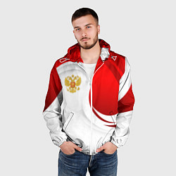 Ветровка с капюшоном мужская Россия - красный и белый, цвет: 3D-белый — фото 2