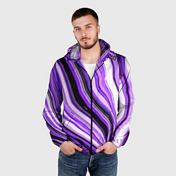 Ветровка с капюшоном мужская Волнистые вертикальные чёрно-фиолетовые полосы, цвет: 3D-черный — фото 2