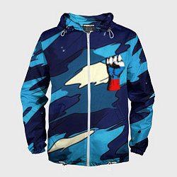 Ветровка с капюшоном мужская Синий камуфляж русская сила, цвет: 3D-белый