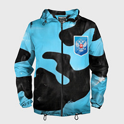 Мужская ветровка Черно-зеленый камуфляж и герб РФ