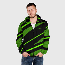 Ветровка с капюшоном мужская Sport чёрный и зелёный полосы, цвет: 3D-черный — фото 2