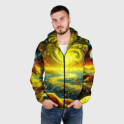 Ветровка с капюшоном мужская Neon galaxy - ai art fantasy, цвет: 3D-черный — фото 2