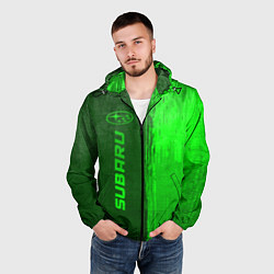 Ветровка с капюшоном мужская Subaru - green gradient по-вертикали, цвет: 3D-черный — фото 2
