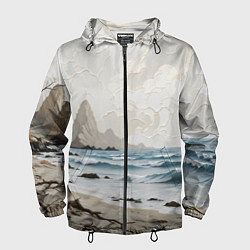Ветровка с капюшоном мужская Нежный морской пейзаж, цвет: 3D-черный