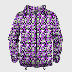 Ветровка с капюшоном мужская Киберпанк шестиугольники фиолетовые, цвет: 3D-черный