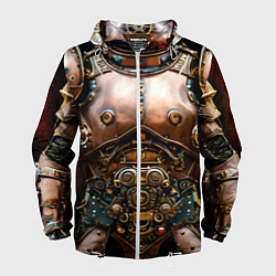 Ветровка с капюшоном мужская Рыцарские доспехи фэнтези Стимпанк, цвет: 3D-белый