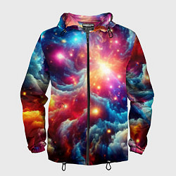 Ветровка с капюшоном мужская Colorfull neon space clouds - ai art fantasy, цвет: 3D-черный