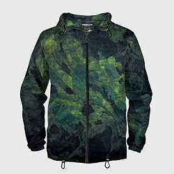 Ветровка с капюшоном мужская Абстракция - green camouflage background, цвет: 3D-черный