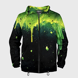 Ветровка с капюшоном мужская Зеленая стекающая краска по черному фону, цвет: 3D-черный