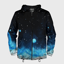 Ветровка с капюшоном мужская Синяя светящееся краска, цвет: 3D-черный