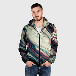 Ветровка с капюшоном мужская Абстракция тёмные краски с текстурой, цвет: 3D-черный — фото 2