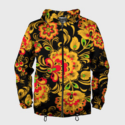 Ветровка с капюшоном мужская Хохлома - роспись, цвет: 3D-черный