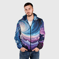 Ветровка с капюшоном мужская Космическая волна, цвет: 3D-черный — фото 2