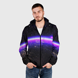 Ветровка с капюшоном мужская Планета и неоновое свечение, цвет: 3D-черный — фото 2