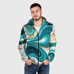 Ветровка с капюшоном мужская Бирюза и золото, цвет: 3D-черный — фото 2