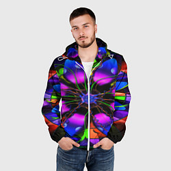 Ветровка с капюшоном мужская Неоновая психоделика лепестки, цвет: 3D-белый — фото 2