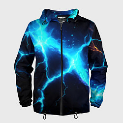 Ветровка с капюшоном мужская Голубой разлом из молний, цвет: 3D-черный