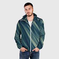 Ветровка с капюшоном мужская Зеленовато-синий полосы, цвет: 3D-белый — фото 2