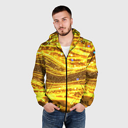 Ветровка с капюшоном мужская Золотые блестящие волны, цвет: 3D-черный — фото 2