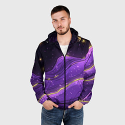 Ветровка с капюшоном мужская Фиолетовая текстура с золотыми звездочками, цвет: 3D-черный — фото 2