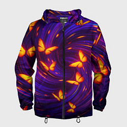 Ветровка с капюшоном мужская Бабочки и фон-спираль - эффект перпективы, цвет: 3D-черный