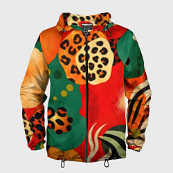 Ветровка с капюшоном мужская Анималистичный африканский паттерн, цвет: 3D-черный