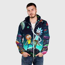 Ветровка с капюшоном мужская Рик и Морти на планете сказочных грибов, цвет: 3D-белый — фото 2