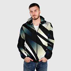 Ветровка с капюшоном мужская Чёрно-белый с синим затемнением полосы, цвет: 3D-черный — фото 2