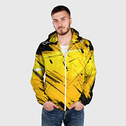 Ветровка с капюшоном мужская Желтая краска на черном фоне, цвет: 3D-белый — фото 2