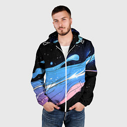 Ветровка с капюшоном мужская Синяя волна на черном - текстура, цвет: 3D-белый — фото 2