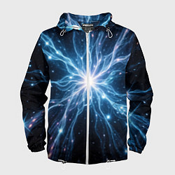 Ветровка с капюшоном мужская Всплеск света и звезды - космическая абстракция, цвет: 3D-белый