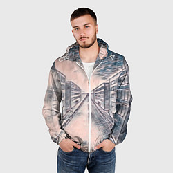 Ветровка с капюшоном мужская Сумрачный город, цвет: 3D-белый — фото 2