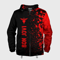 Ветровка с капюшоном мужская Bon Jovi - red gradient по-вертикали, цвет: 3D-черный