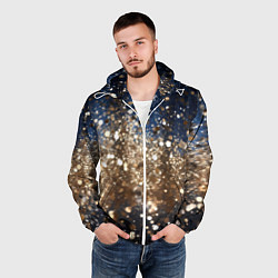 Ветровка с капюшоном мужская Золотые блестки на черно-синем фоне, цвет: 3D-белый — фото 2