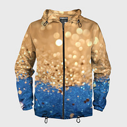 Ветровка с капюшоном мужская Золотистые блестки и синий низ, цвет: 3D-черный