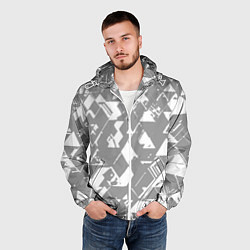 Ветровка с капюшоном мужская Светлый серый геометричный паттерн, цвет: 3D-белый — фото 2