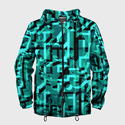 Ветровка с капюшоном мужская Неоновый голубой объёмный эффект, цвет: 3D-черный