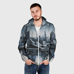 Ветровка с капюшоном мужская Небоскребы и скалы, цвет: 3D-белый — фото 2