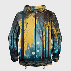 Ветровка с капюшоном мужская Дома и цифровой лес, цвет: 3D-черный