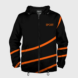 Ветровка с капюшоном мужская Sport чёрный с оранжевыми полосами, цвет: 3D-черный