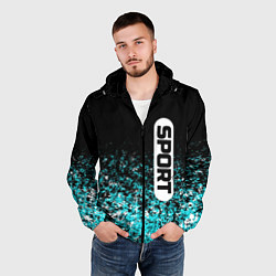 Ветровка с капюшоном мужская Sport чёрно-голубой пятнистый, цвет: 3D-черный — фото 2