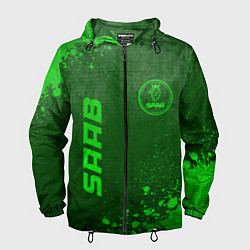 Ветровка с капюшоном мужская Saab - green gradient вертикально, цвет: 3D-черный