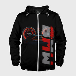 Ветровка с капюшоном мужская BMW спидометр и надпись, цвет: 3D-белый