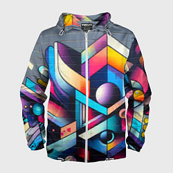 Ветровка с капюшоном мужская Геометрическое абстрактное граффити, цвет: 3D-белый