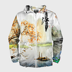 Ветровка с капюшоном мужская China Landscape, цвет: 3D-белый