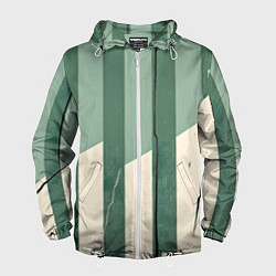 Ветровка с капюшоном мужская Зеленые полосы, цвет: 3D-белый